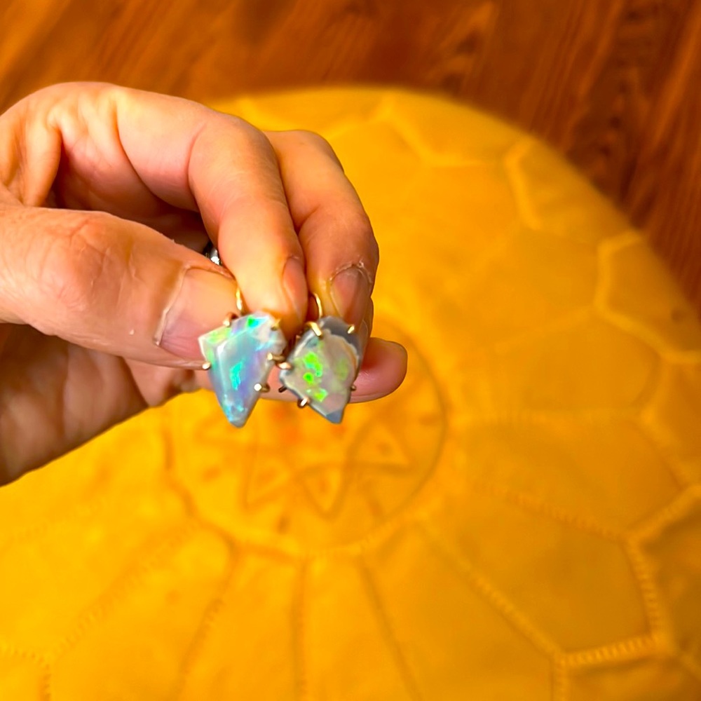 Variance Australian Opal Hook Earrings 14K & 18K yellow gold earrings.